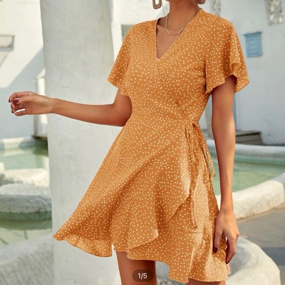 SHEIN Dresses & Skirts - SHEIN | Yellow Polka Dot Wrap Dress